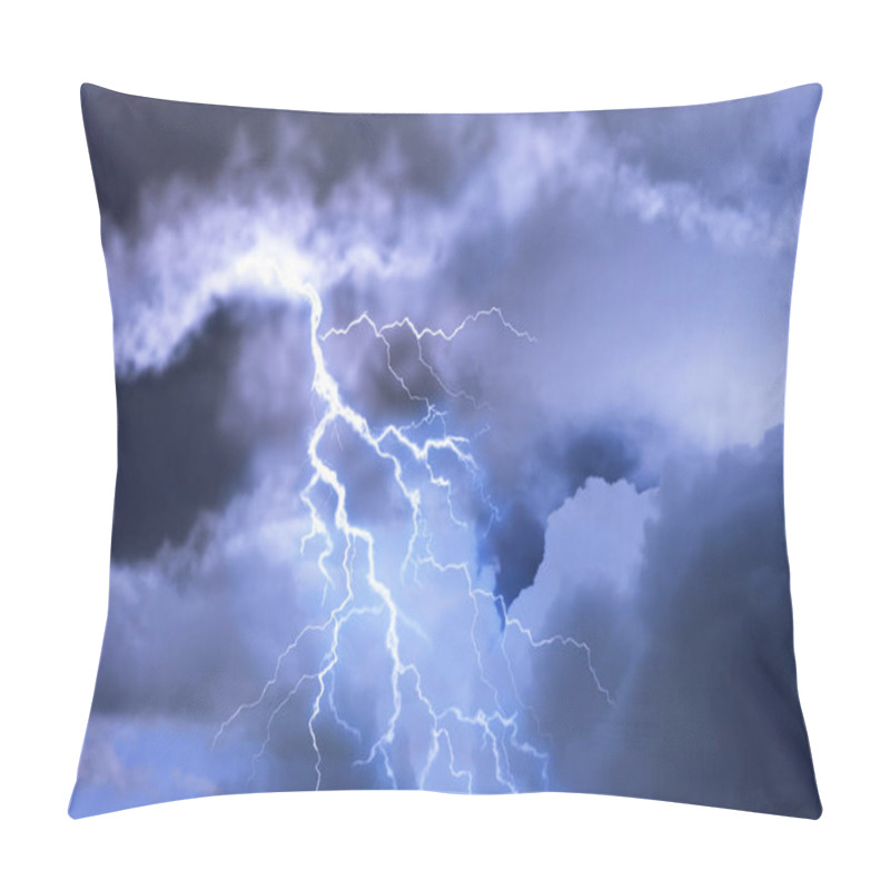 Personality  Lightning In Dark Cloudy Sky During Thunderstorm Pillow Covers