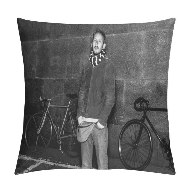 Personality  Black And White Portrait Of A Cyclist Pillow Covers