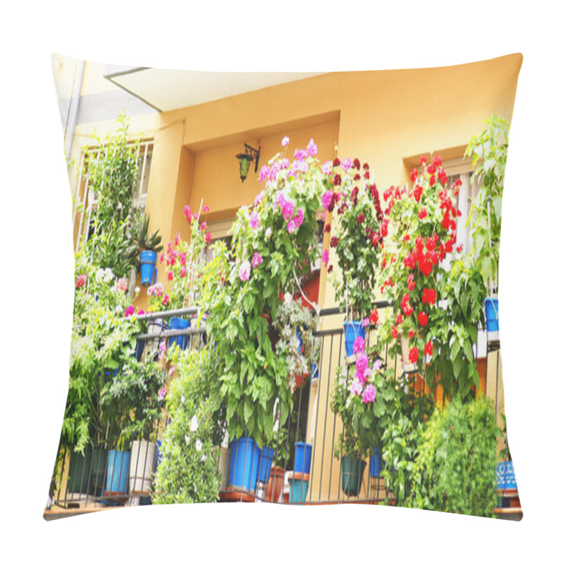 Personality  Facade With Balconies And Flower Pots Pillow Covers