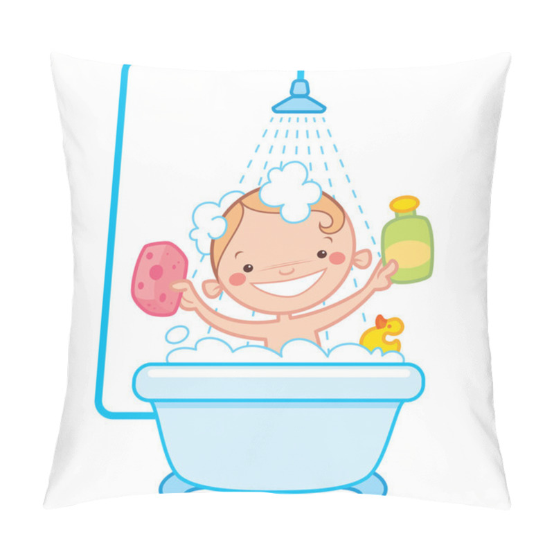 Personality  Happy Cartoon Baby Kid In Bath Tub Pillow Covers