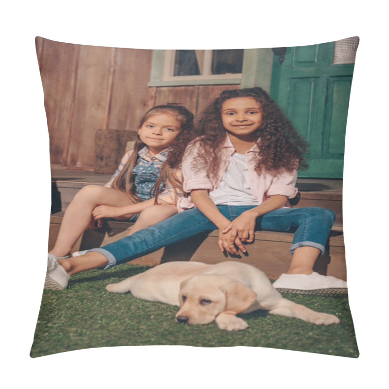 Personality  Multiethnic Girls With Puppy Pillow Covers