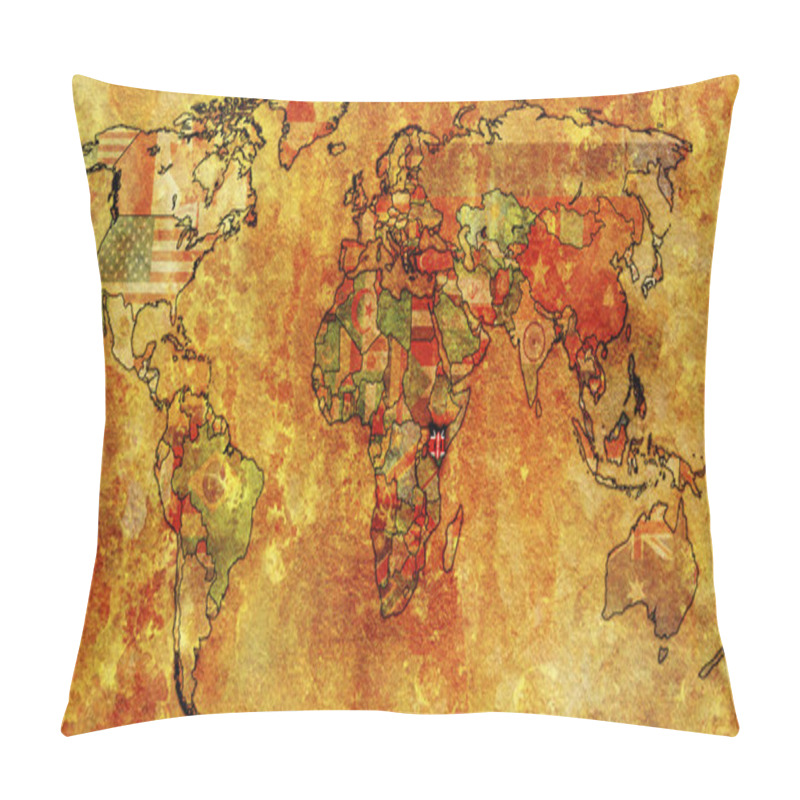 Personality  Kenya Flag On Old World Map Pillow Covers