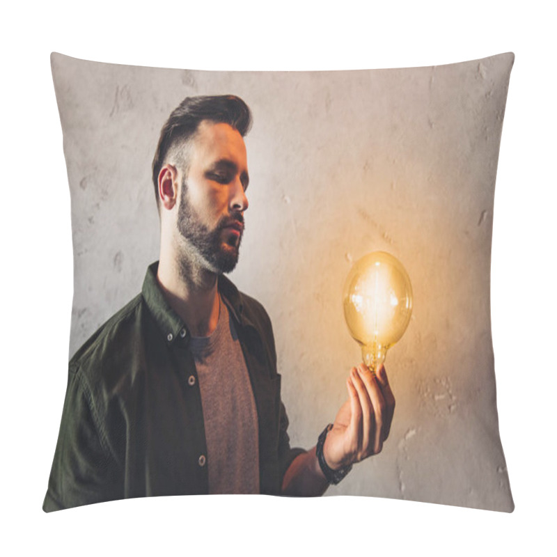 Personality  Man Holding Light Bulb  Pillow Covers