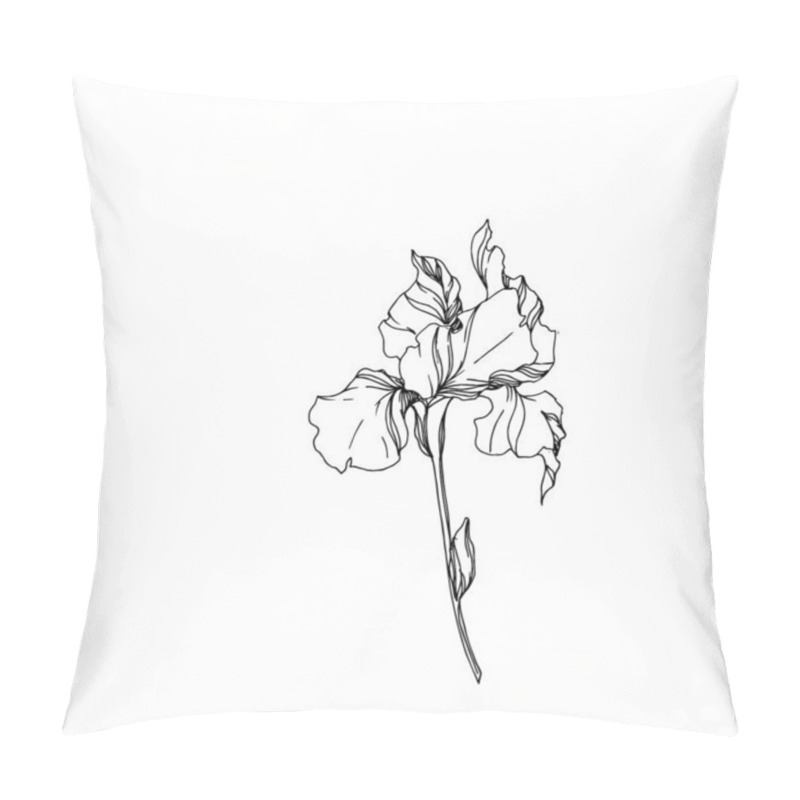 Personality  Vector Iris Floral Botanical Flowers. Black And White Engraved Ink Art. Isolated Irises Illustration Element. Pillow Covers