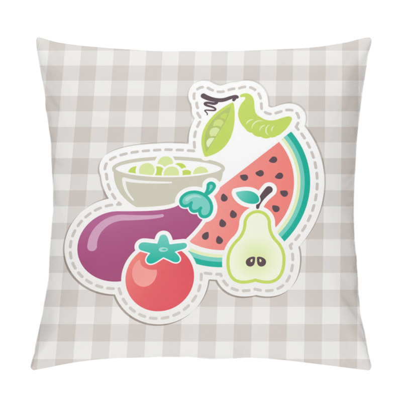 Personality  Fruits And Vegetables With Checkered Tablecloth Pillow Covers