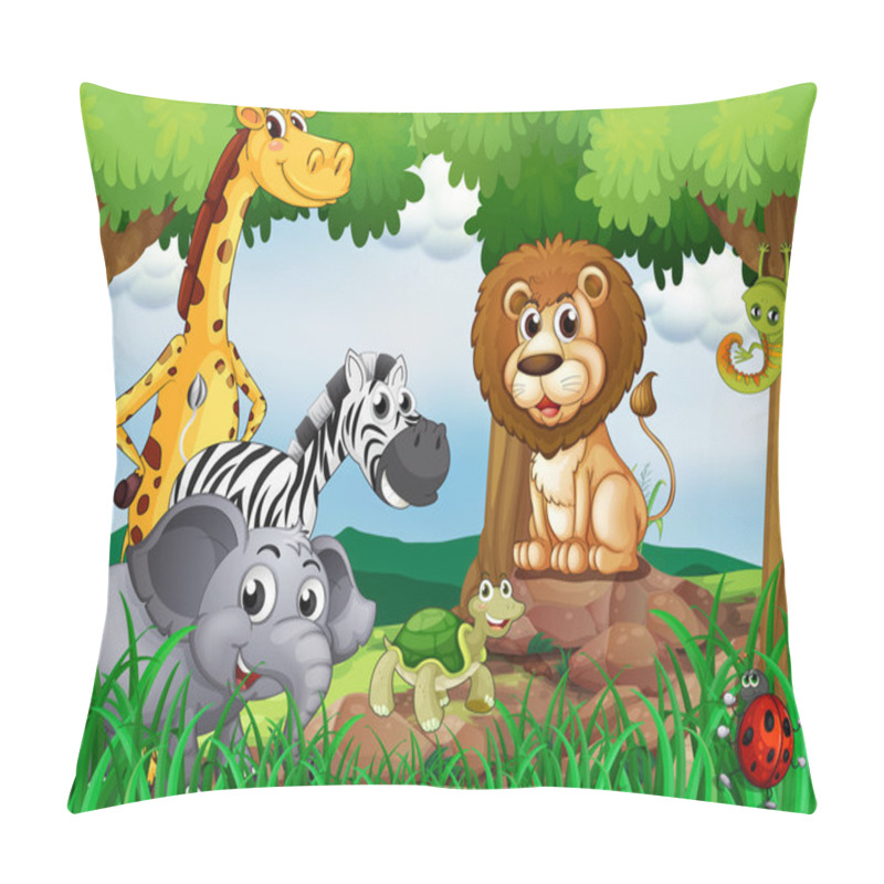 Personality  A Group Of Animals In The Middle Of The Forest Pillow Covers