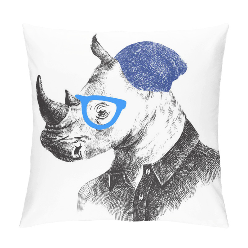 Personality  Hand Drawn Rhino In Hipster Style Pillow Covers