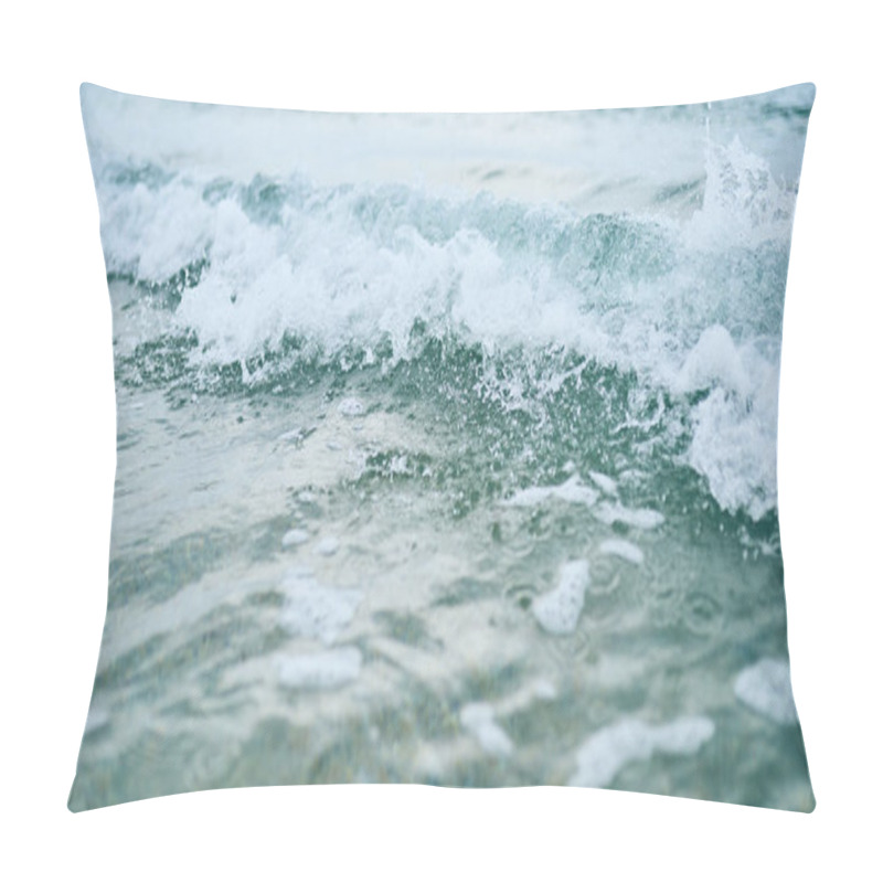 Personality  Close-up View Of A Turquoise Sea Waves On The Beach. Macro Image. Space For Text Pillow Covers