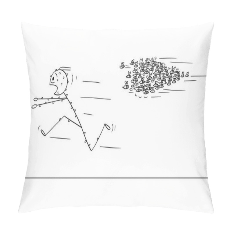 Personality  Cartoon Of Man Running Away From Attacking Swarm Of Bees Or Wasps Pillow Covers