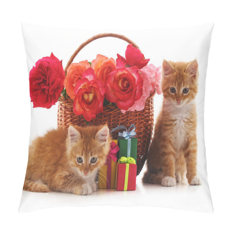 Personality  Kittens With Flowers And Gifts Isolated On A White Background. Pillow Covers