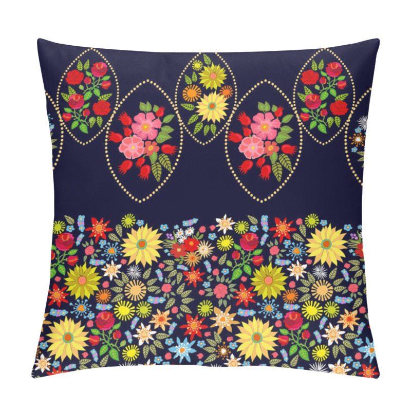 Personality  Boho Chic. Damask Border With Blooming Roses, Wildflowers. Pillow Covers