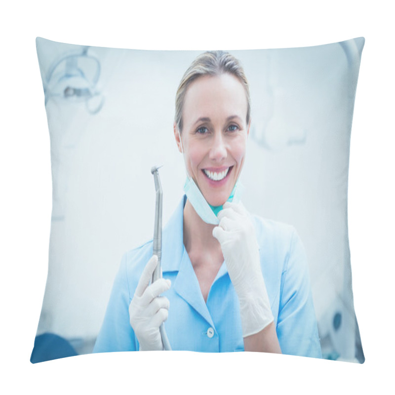 Personality  Female Dentist Holding Dental Tool Pillow Covers