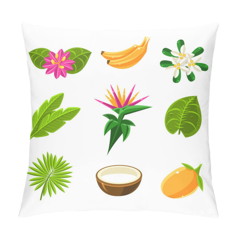 Personality  Tropical Exotic Fruits And Flora Set Of Icons Pillow Covers