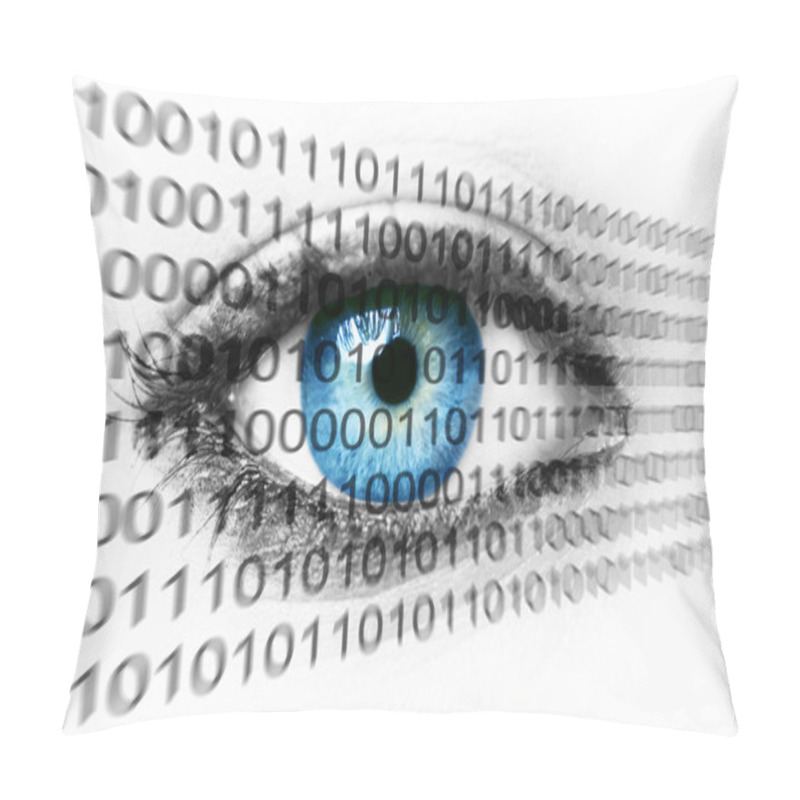 Personality  Blue Human Eye And Binary System Numbers - Technology Concept Pillow Covers