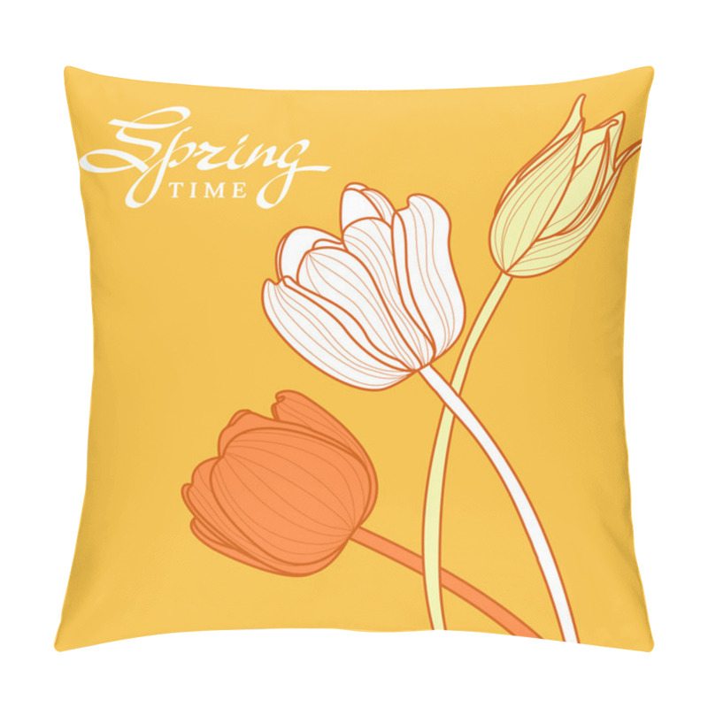 Personality  Bouquet Of Hand Drawn Outline Tulip Flowers On Yellow Background Pillow Covers