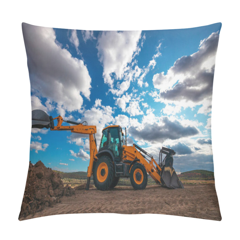 Personality  Wheel Loader Excavator With Field Background During Earthmoving  Pillow Covers