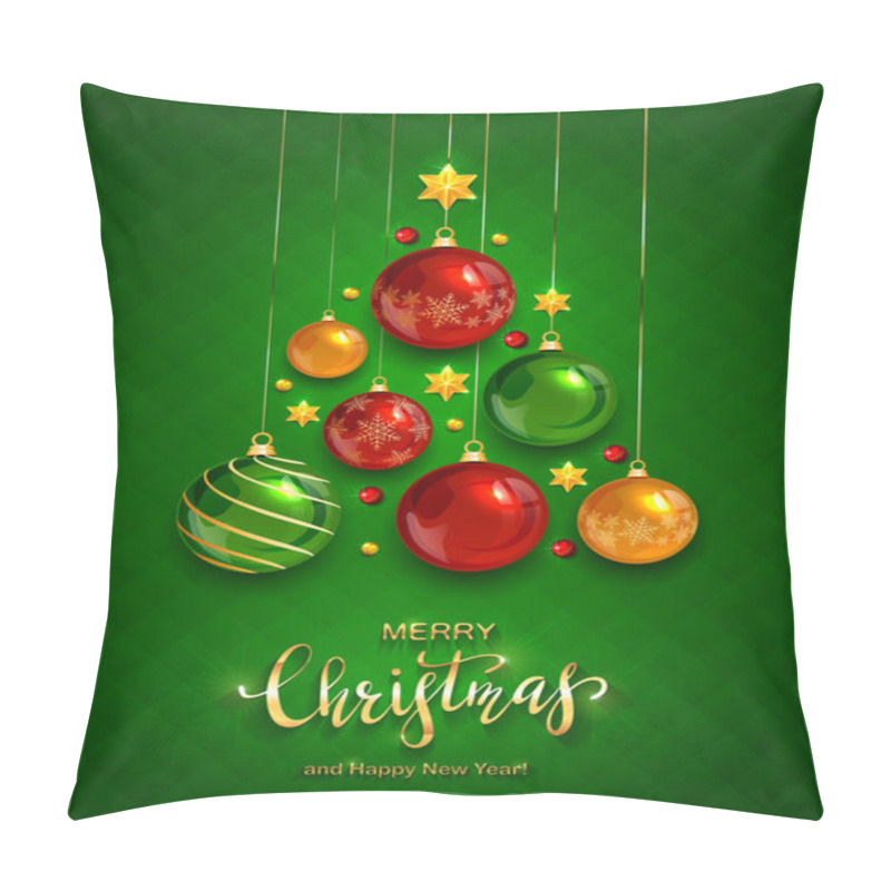 Personality  Shiny Christmas Balls On Green Background Pillow Covers