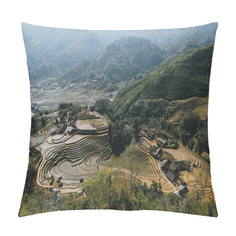 Personality  Agricultural Terraces And Buildings In Beautiful Mountains, Sa Pa, Vietnam Pillow Covers