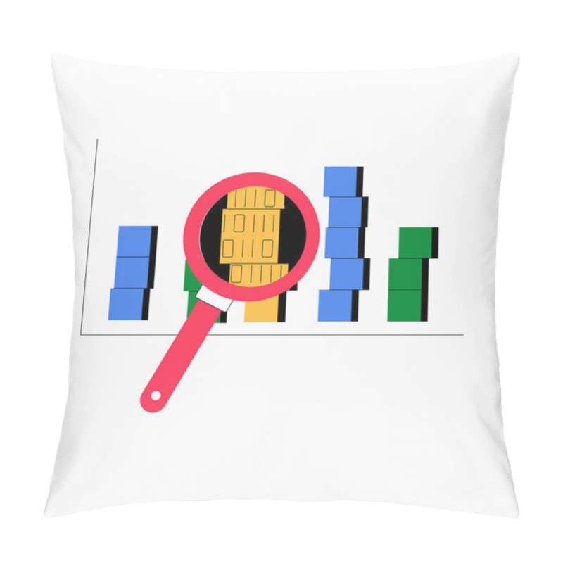 Personality  A Magnifying Glass Focuses On Data Bars, Symbolizing Data Analysis, Market Research, And Business Insights In A Modern Business Context. Pillow Covers