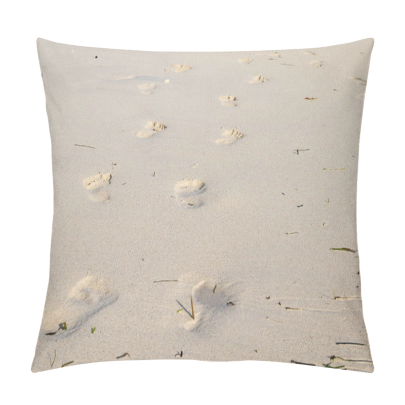 Personality  Human Footprints On White Sandy Beach At Morning Pillow Covers