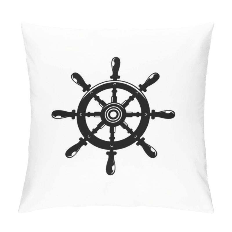 Personality  Ship Steering Wheel With Anchors Contour Vector Illustration. Sailing, Maritime Linear Black Symbol. Antique, Vintage Rudder, Steering Wheel Outline Drawing. Sailor Tattoo Design, Harbor, Vessel Logo Pillow Covers