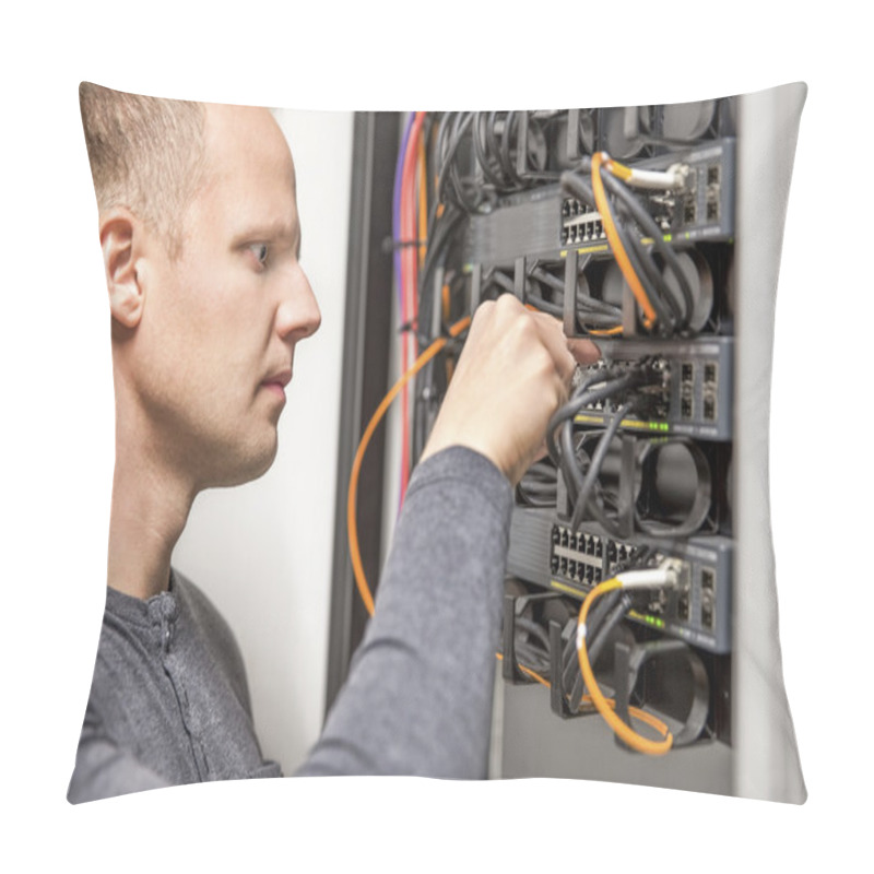 Personality  IT Consultant Connecting Network Cable Into Switch Pillow Covers