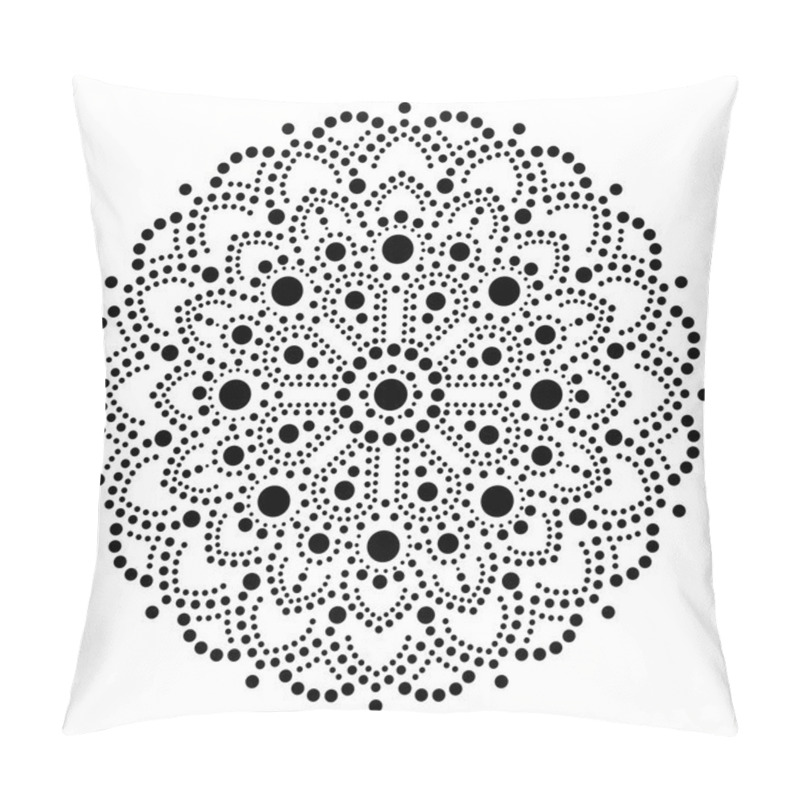 Personality  Aboriginal Dot Painting Mandala, Australian Ethnic Design, Gypsy Vector Dots Pattern Ethnic Style In Black. Abstract Mandala With Dots, Circles Inspired By Traditional, Indigenous Art From Australia, Geometric Monochrome Composition Pillow Covers