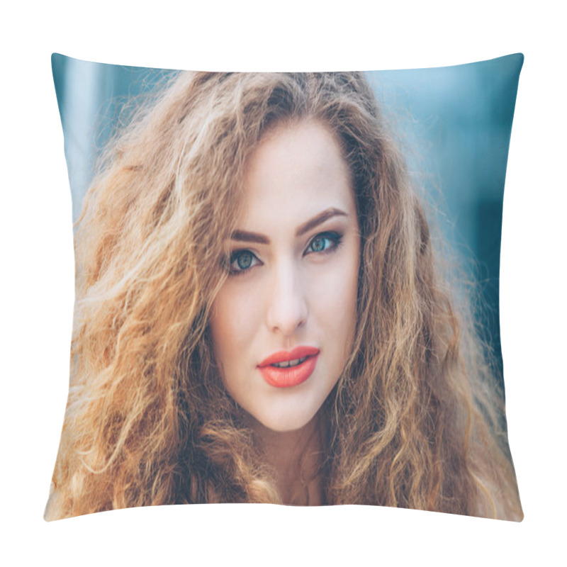 Personality  Beauty Girl Outdoors Enjoying Nature. Beautiful Teenage Model Girl With Long Healthy Blowing Hair Running In City, Sun Light. Glow Sun. Free Happy Woman.  In Warm Colors Pillow Covers