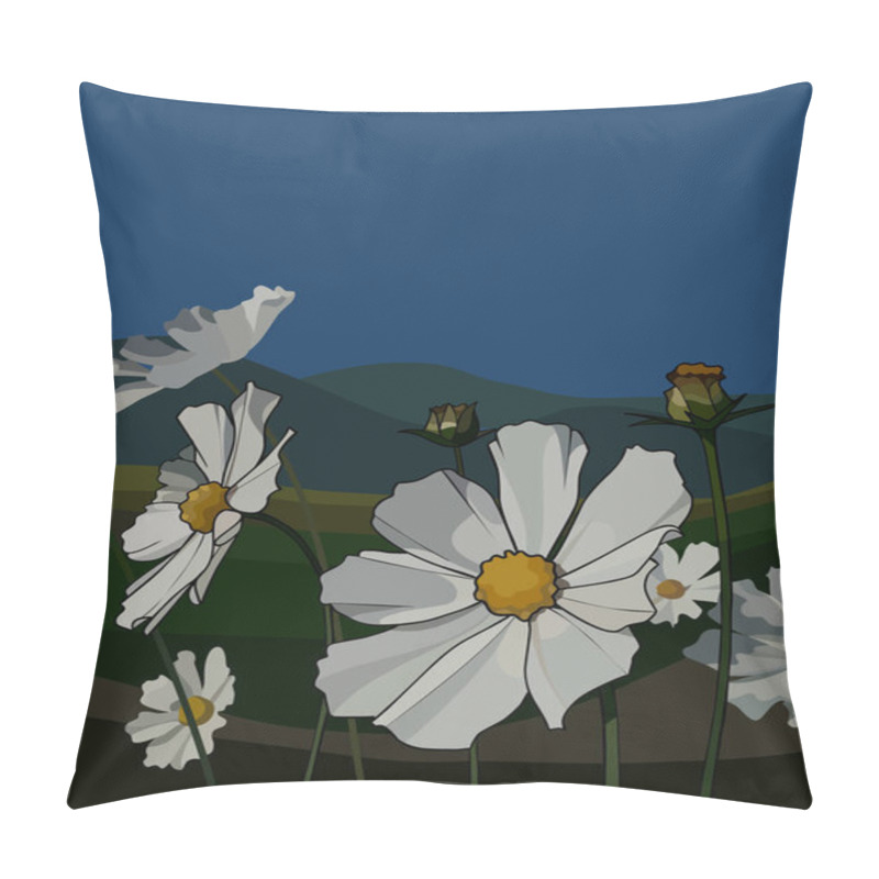 Personality  Painted White Flowers On A Background Of Green Mountains Pillow Covers