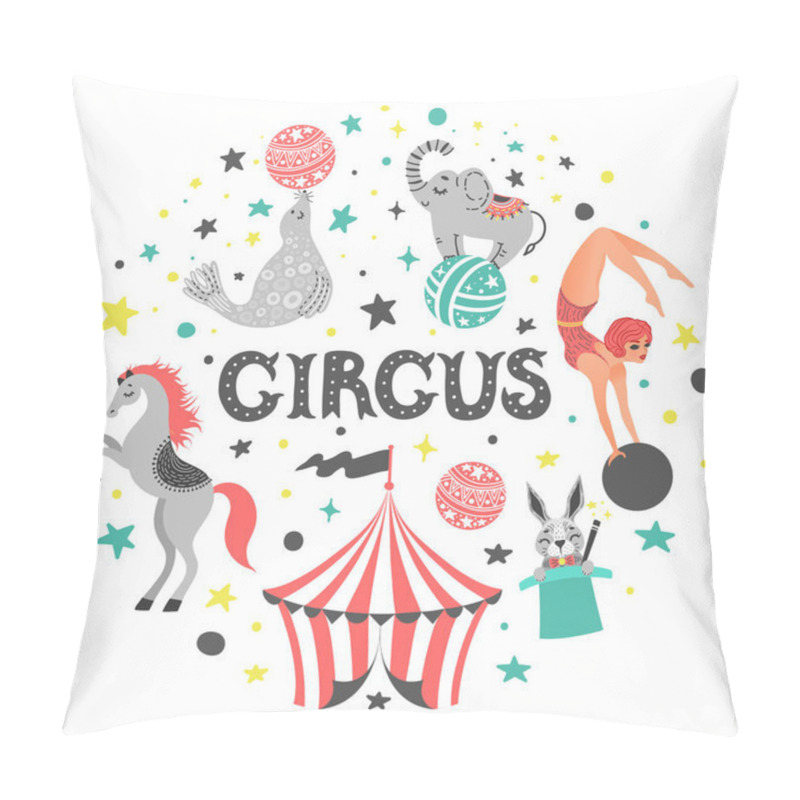 Personality  Vector Illustration Of Circus Animal. Cute Cartoon Characters. Isolated On White Pillow Covers