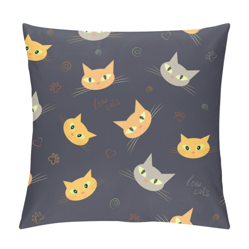 Personality  Seamless Pattern Of Cute Cat Faces. Background Wallpaper Vector. Pillow Covers