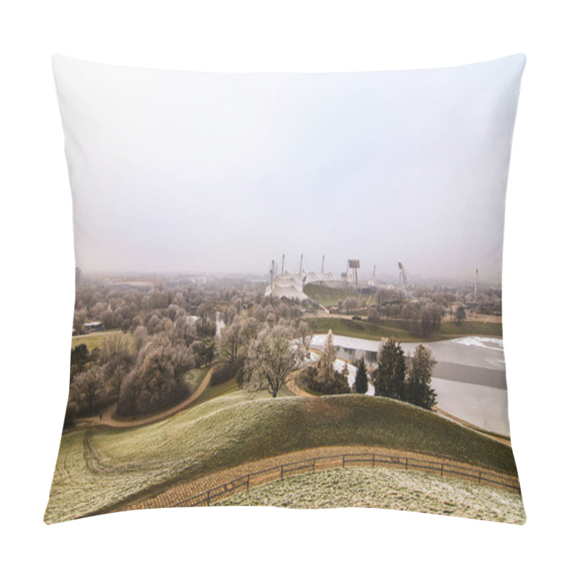 Personality  Olympia Stadium In Munich, Germany Under Fog In Winter Pillow Covers