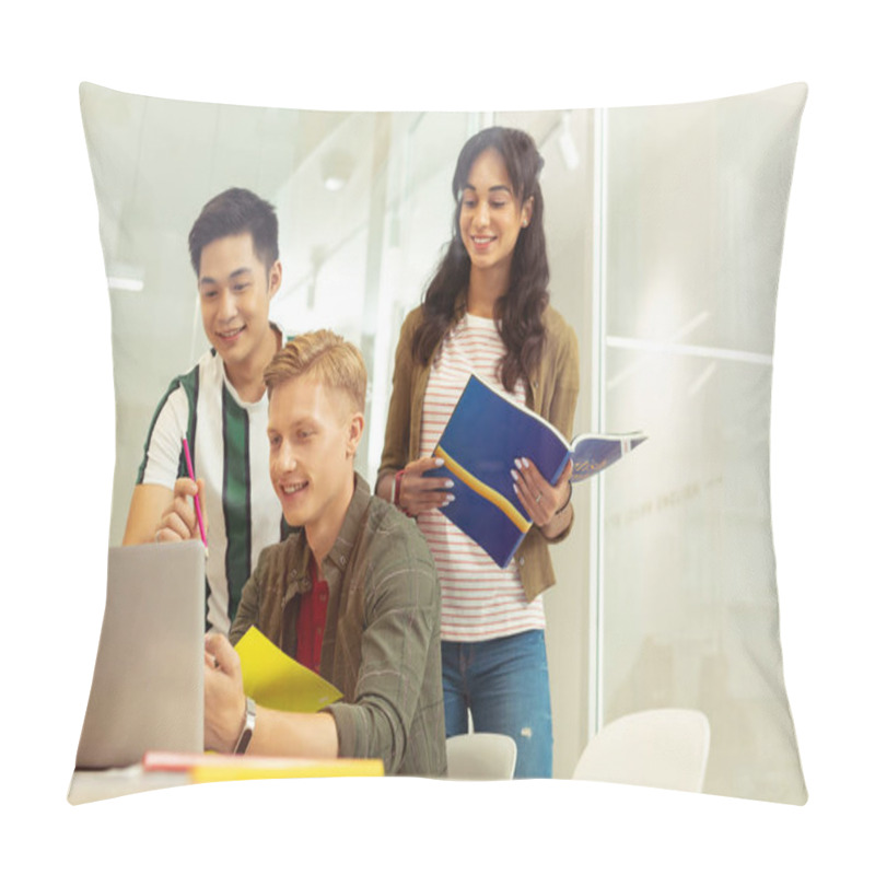 Personality  Handsome Young Blonde Man Staring At His Laptop Pillow Covers