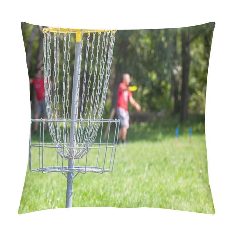 Personality  People Playing Flying Disc Golf Sport Game In The Park Pillow Covers