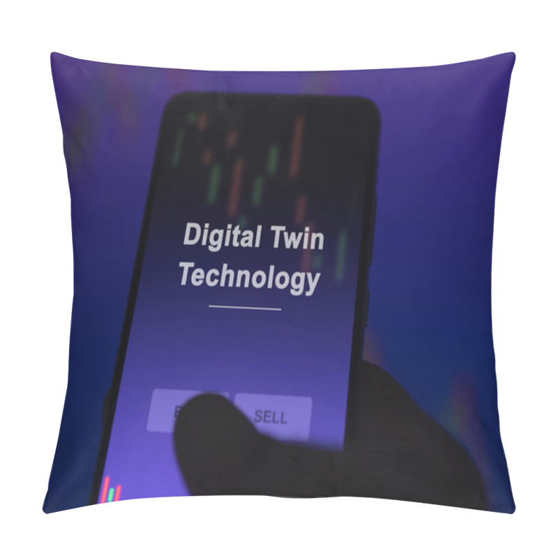 Personality  An Investor Analyzing The Digital Twin Technology Etf Fund On A Screen. A Phone Shows The Prices Of Digital Twin Technology Pillow Covers