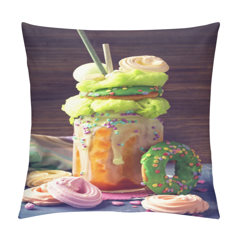 Personality  Apricot Freakshake With Donut And Candy Floss Pillow Covers