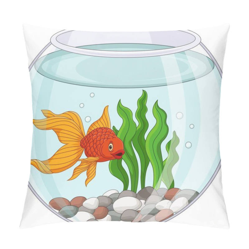 Personality  Vector Illustration Of Cartoon Goldfish Swimming In Fishbowl Pillow Covers