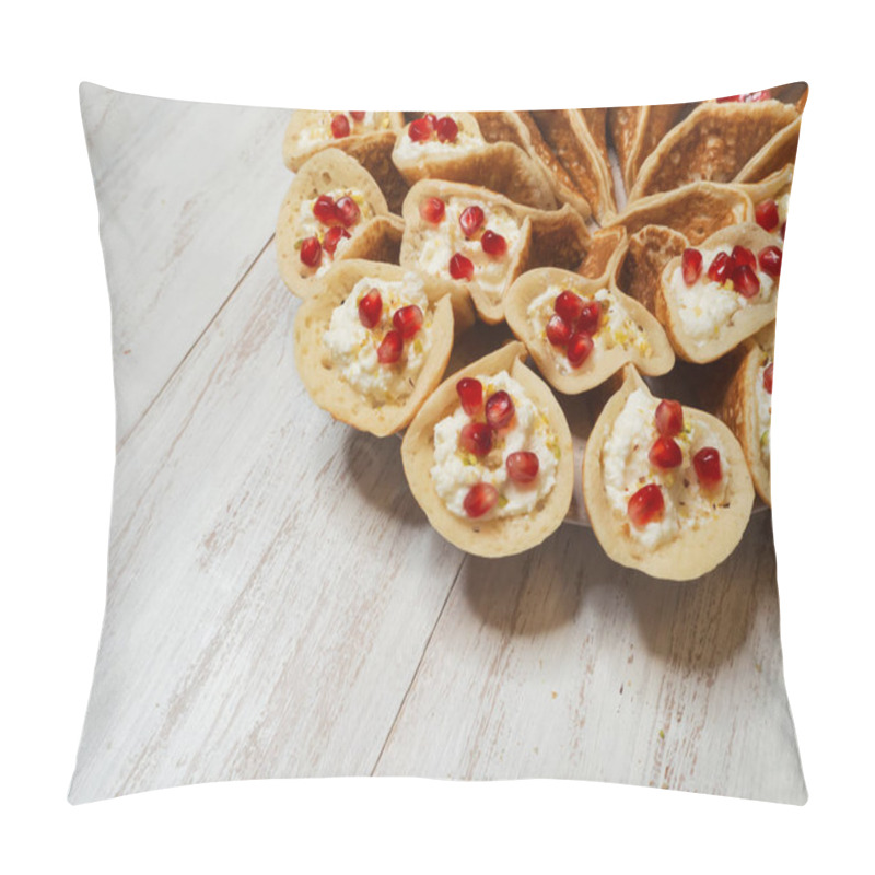 Personality  Pomegranate Qatayef Asafiri, Arabian Pancake. Pillow Covers