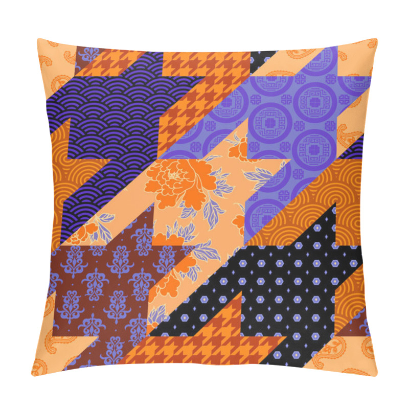 Personality  Seamless Geometric Pattern. Blue Hounds-tooth Pattern In Patchwork Style. Vector Image. Pillow Covers