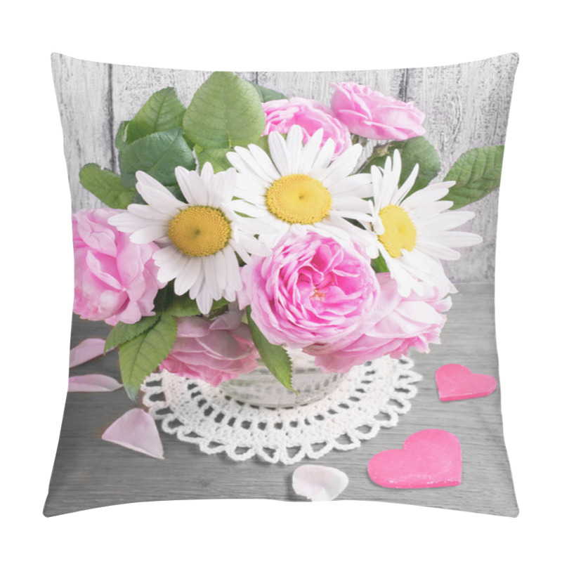 Personality  Roses And Chamomiles In A Vase. Pillow Covers