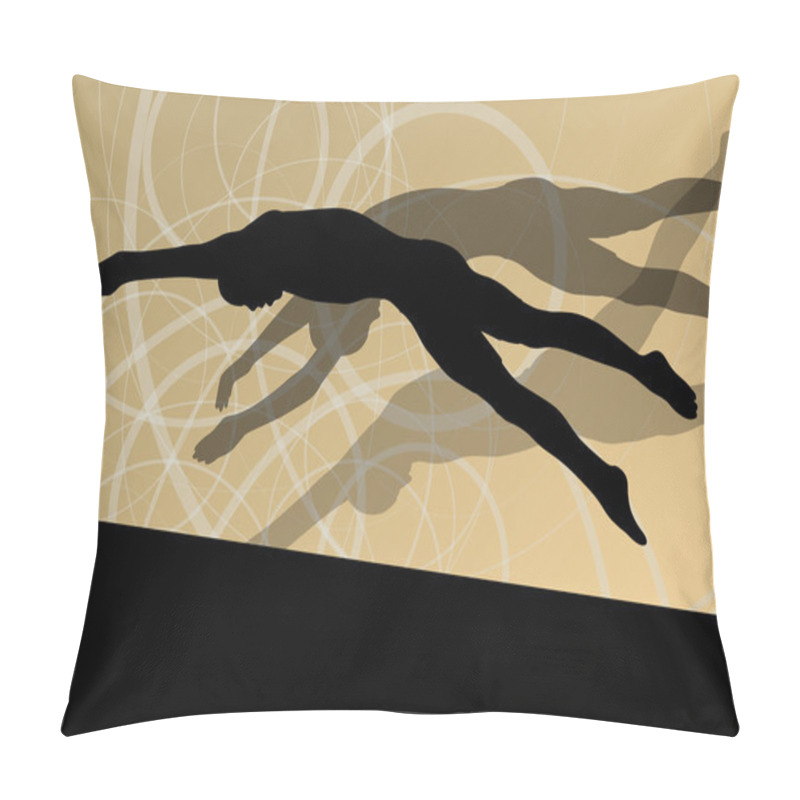 Personality  Active Young Swimmers Diving And Swimming In Water Sport Pool Si Pillow Covers