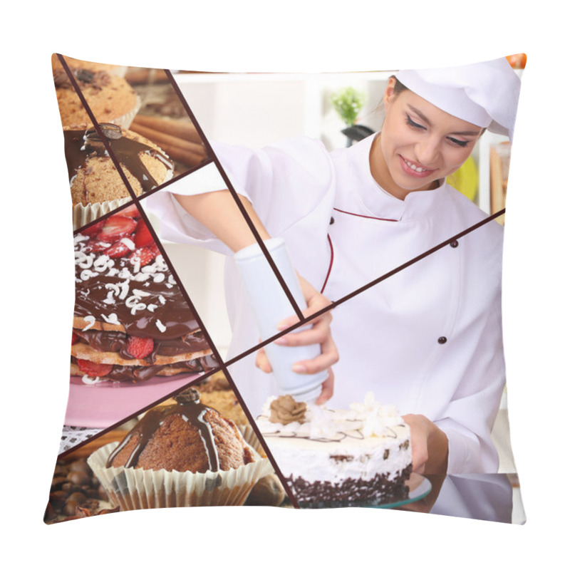 Personality  Collage Of Confectionery Theme Consisting Of Delicious Pastries And Cook Pillow Covers