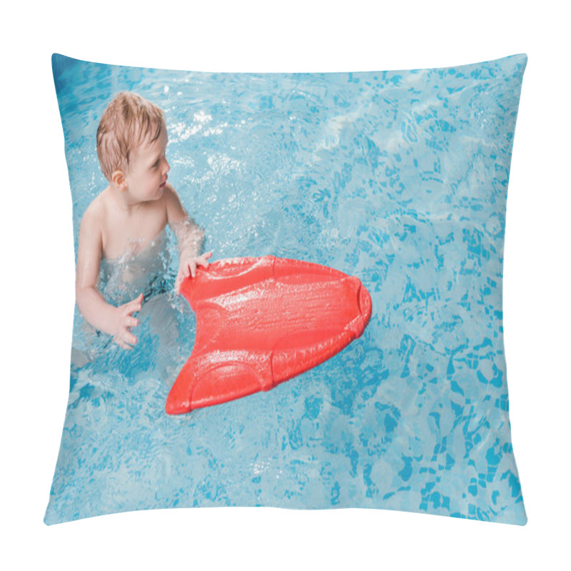 Personality  Cute Toddler Boy Swimming With Flutter Board In Swimming Pool  Pillow Covers