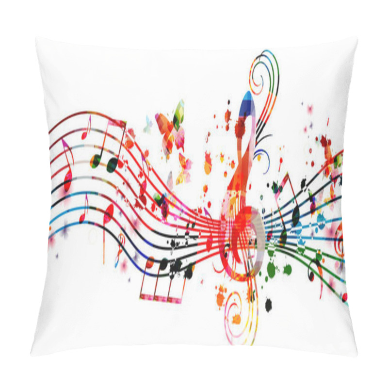 Personality  Colorful Music Promotional Poster With Music Notes Isolated Vector Illustration. Artistic Abstract Background With Music Staff For Music Show, Live Concert Events, Party Flyer Template Pillow Covers