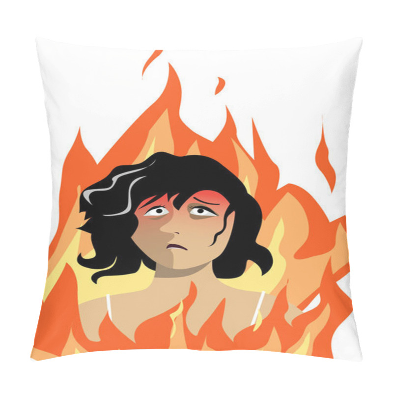 Personality  Middle Aged Woman Consumed By Fire As A Metaphor For A Hot Flash, EPS 8 Vector Illustration Pillow Covers