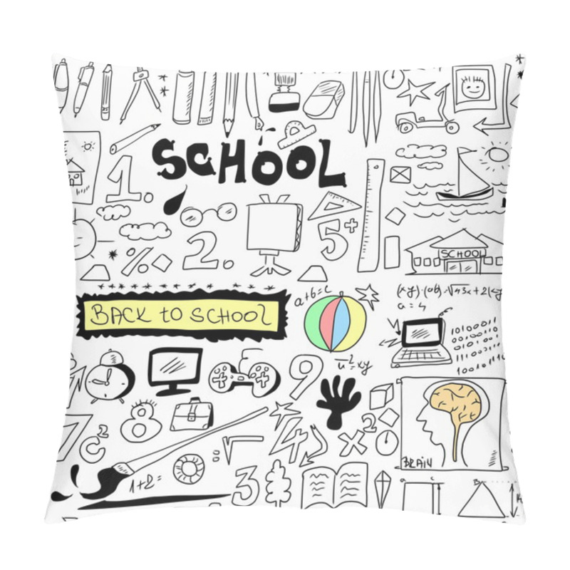 Personality  School Doodle Texture Isolated On White Background, Hand Drawn Back To School Pillow Covers