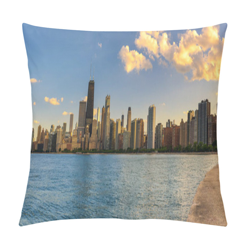 Personality  Chicago Skyline At Sunset Viewed From North Avenue Beach Pillow Covers