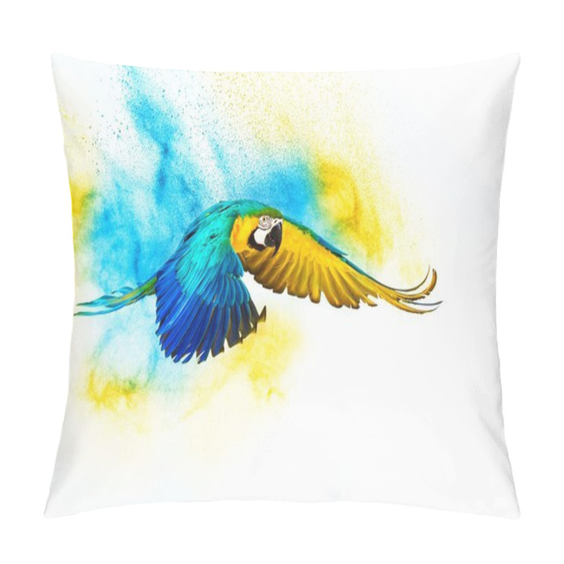 Personality  Colourful Flying Parrot Isolated On White  Pillow Covers