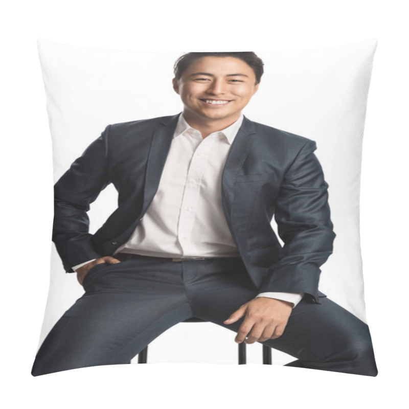 Personality  Smiling Businessman Sitting Down Pillow Covers