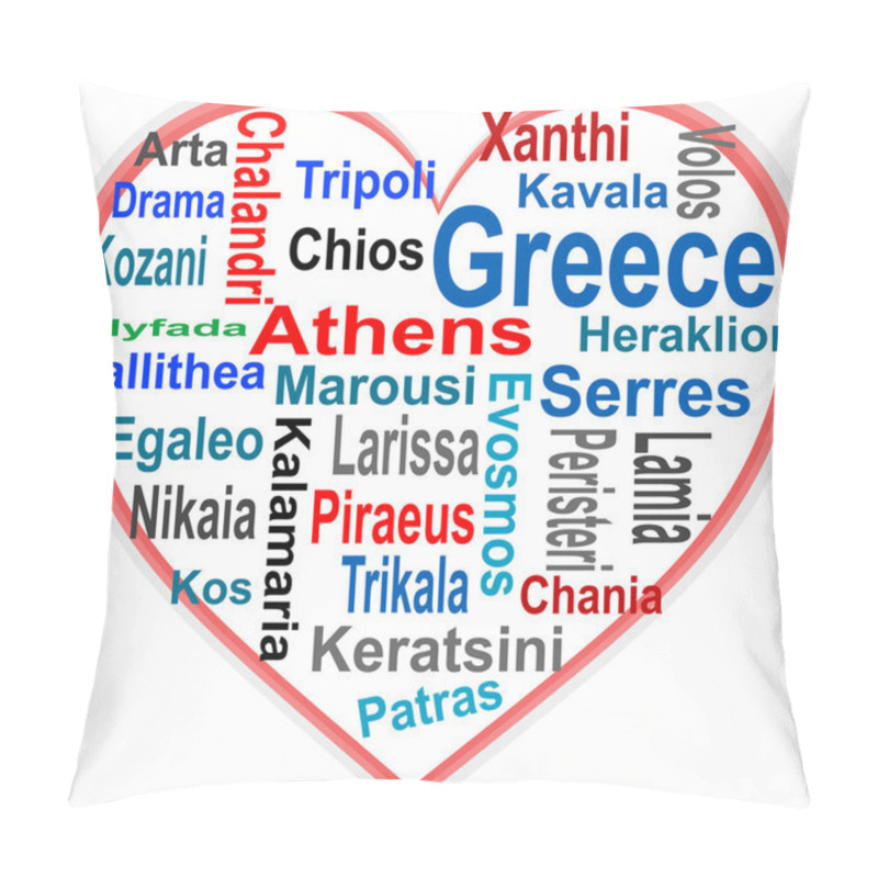 Personality  Greece Heart And Words Cloud With Larger Cities Pillow Covers